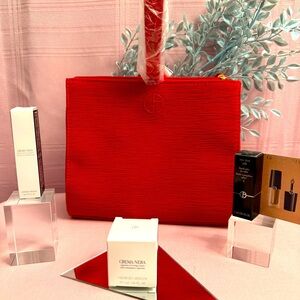 NEW! Giorgio Armani Red Cosmetic Bag with Samplers